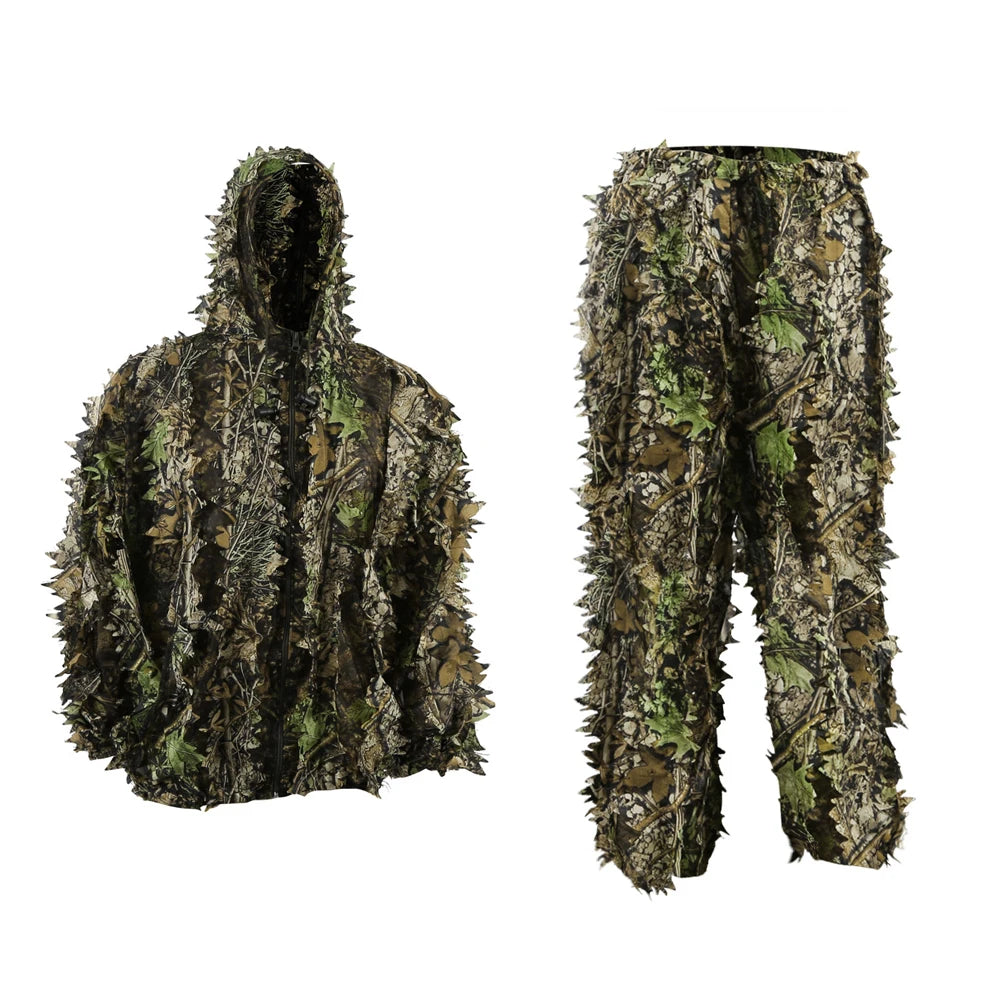 Ghillie Suits for Kids and Adults, Maple Leaf, Bionic Hunting Clothes, Airsoft Camouflage, Jungle Suit, Gillies Pants, Hooded