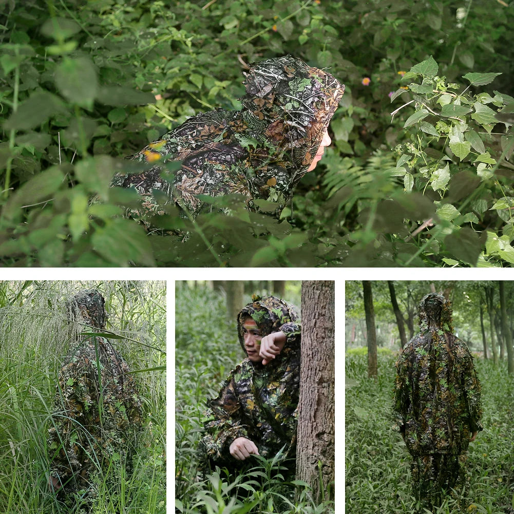 Ghillie Suits for Kids and Adults, Maple Leaf, Bionic Hunting Clothes, Airsoft Camouflage, Jungle Suit, Gillies Pants, Hooded