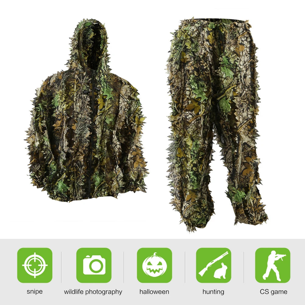 Ghillie Suits for Kids and Adults, Maple Leaf, Bionic Hunting Clothes, Airsoft Camouflage, Jungle Suit, Gillies Pants, Hooded